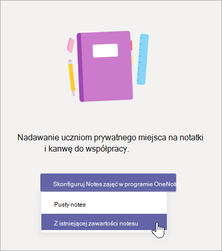 Utwórz notes zajęć z istniejącej zawartości notesu.