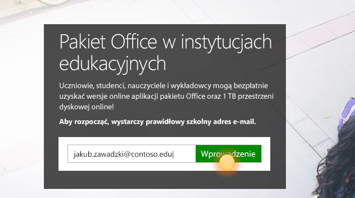 Zrzut ekranu przedstawiający stronę Wprowadzenie do logowania.