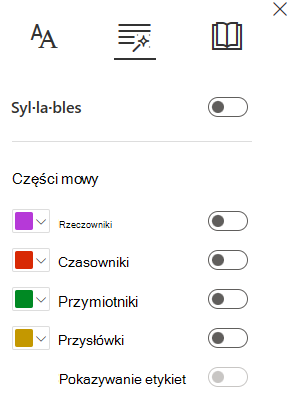 Zrzut ekranu przedstawiający części mowy.