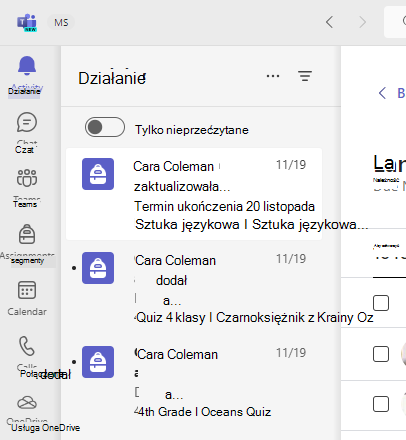 Zrzut ekranu przedstawiający aktywność.