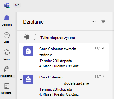 Zrzut ekranu przedstawiający aktywność.