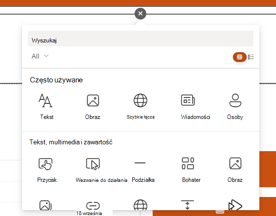 Zrzut ekranu przedstawiający sekcję Dodawanie.