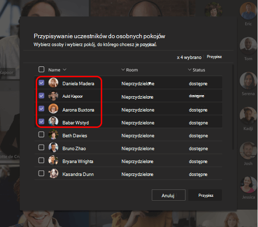 Obraz przedstawiający sposób przypisywania osób do osobnych pokojów