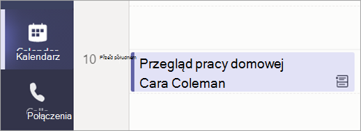 Zrzut ekranu przedstawiający widok kalendarza przedstawiający zaplanowane spotkanie przeglądu zadania domowego.