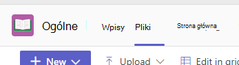 Zrzut ekranu przedstawiający kartę Files w kanale aplikacji Teams.