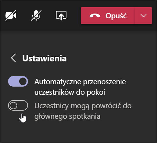 Ustawienia funkcji osobnych pokojów w aplikacji Microsoft Teams