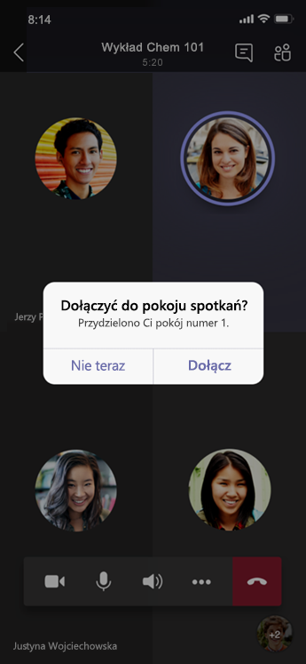 Okno dialogowe dołączania do osobnego pokoju na urządzeniu przenośnym.
