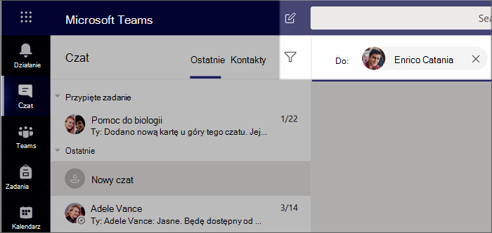 Zrzut ekranu przedstawiający rozpoczynanie nowego czatu.