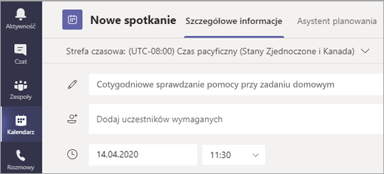 Zrzut ekranu, na którym widać, aby nadać nazwę spotkaniu.