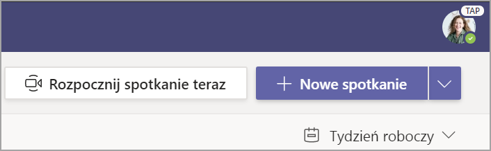 Zrzut ekranu przedstawiający pozycję wybierz + Nowe spotkanie.