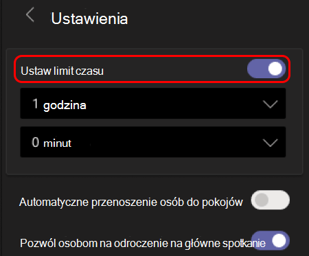 Obraz przedstawiający sposób ustawiania limitu czasu dla osobnych pokojów.