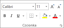 Opcje w grupie Czcionka