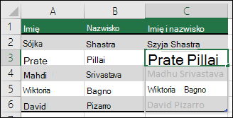 Łączenie danych za pomocą wypełniania błyskawicznego