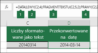 Konwertowanie ciągów tekstowych i liczb na daty