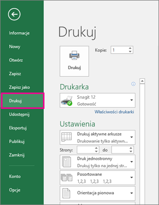 Kliknij pozycję Drukuj > plik, aby wyświetlić podgląd arkusza