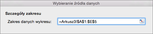Zrzut ekranu przedstawiający wybór zakresu danych dla wykresu.