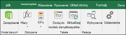 Menu dodatku Power Pivot na Wstążce programu Excel