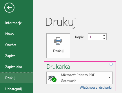 W menu rozwijanym Drukarka określ drukarkę, której chcesz używać.