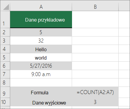 Przykład funkcji ILE.LICZB