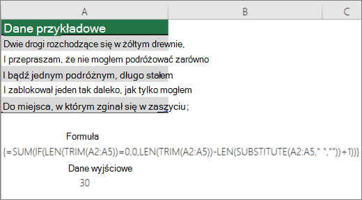Przykład zagnieżdżonej formuły do zliczania wyrazów