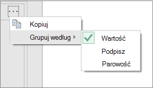 Przykład dodatkowych poleceń Grupuj według