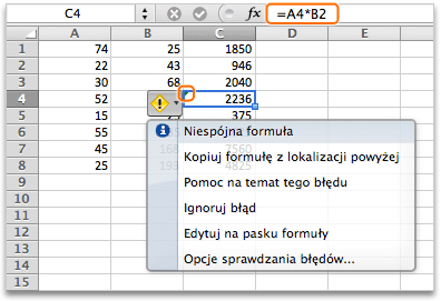 Niespójna formuła w komórce C4 mac_inconsistent_formula