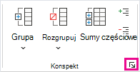 W grupie Konspekt kliknij przycisk uruchamiania okna dialogowego