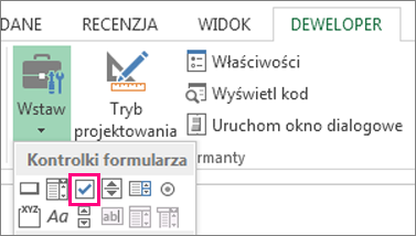 Kontrolka pola wyboru na wstążce