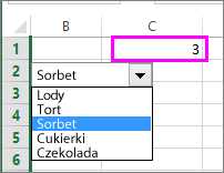 Po zaznaczeniu elementu w komórce połączonej jest pokazywana liczba elementów.