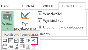 Kontrolka przycisku radiowego na wstążce