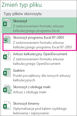 Format skoroszytu programu Excel 97-2003