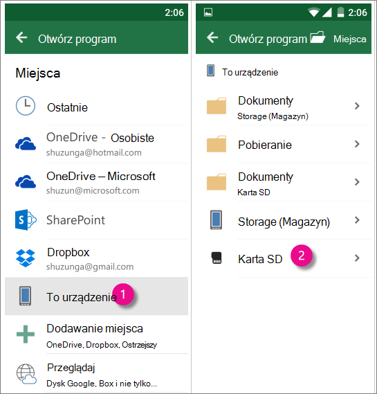 karta SD Office dla systemu Android