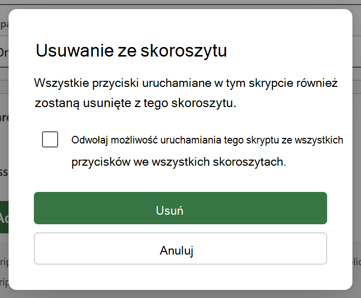 Wyłącz przełącznik Skojarze ze skoroszytem i w oknie dialogowym wybierz pozycję Usuń