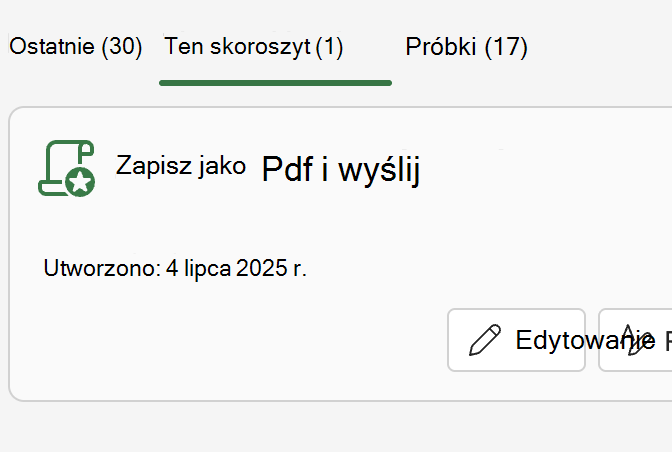 Lista Ten skoroszyt w okienku zadań Skrypty pakietu Office.