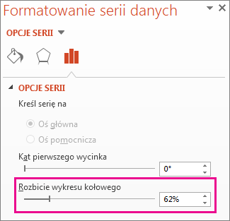 Suwak Rozbicie wykresu kołowego w okienku Formatowanie serii danych
