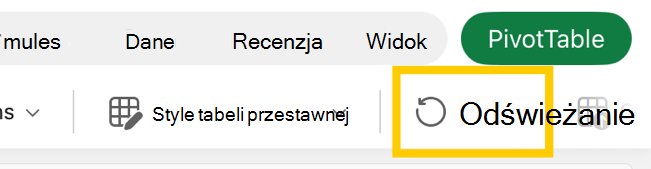 Przycisk odświeżania tabeli przestawnej na wstążce tabletu iPad.