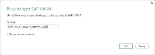 Okno dialogowe Baza danych SAP HANA