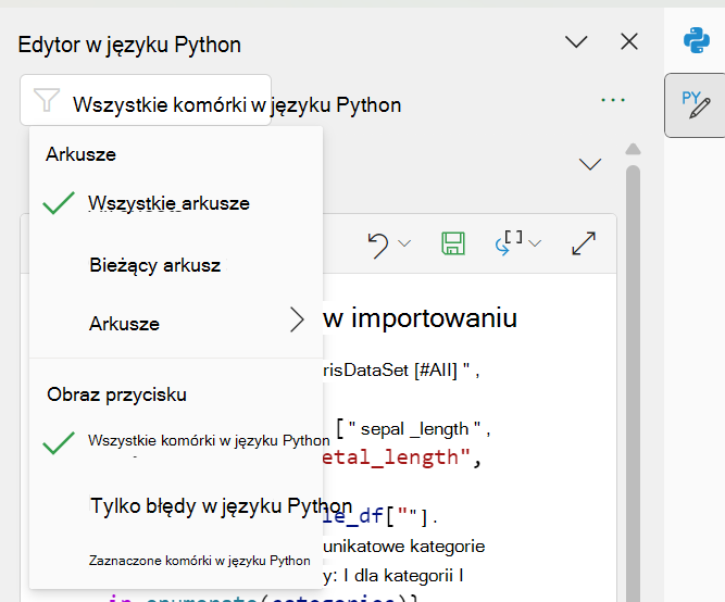 Użyj filtru u góry okienka zadań, aby zawęzić zawartość.