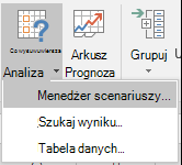 Zrzut ekranu przedstawiający opcje otwierania Menedżera scenariuszy.