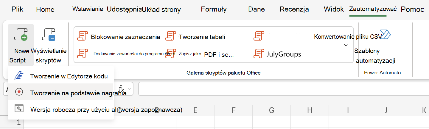 Dowiedz się, jak rejestrować akcje za pomocą skryptów pakietu Office.