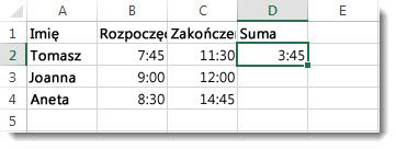 Jedna godzina odjęta od drugiej w celu obliczenia czasu, jaki upłynął między nimi