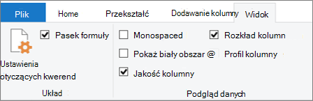 Opcje profilowania danych na karcie Widok na wstążce Edytor Power Query