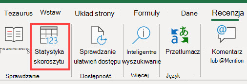 Polecenie Statystyka skoroszytu na wstążce programu Excel