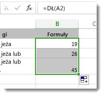 Wprowadzanie wielu funkcji DŁ w arkuszu