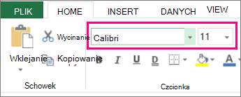 Opcje czcionek na Wstążce programu Excel