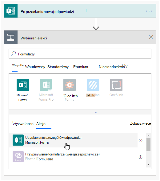 Wybieranie opcji Uzyskaj szczegóły odpowiedzi dla formularza jako akcji w usłudze Power Automate