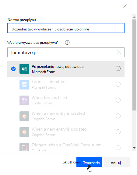 Wybieranie wyzwalacza przepływów w usłudze Power Automate