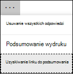 Opcja uzyskiwania linku do podsumowania w aplikacji Microsoft Microsoft Forms