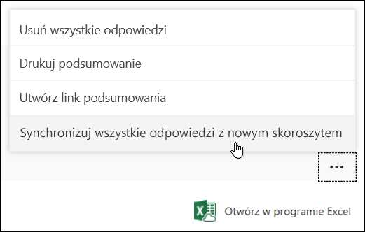 Opcja Synchronizuj wszystkie odpowiedzi z nowym skoroszytem w aplikacji Microsoft Forms