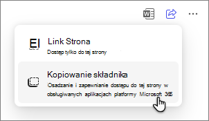 Strony copilot udostępniają opcję strony kopiowania składnika.